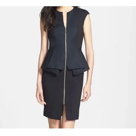 Ted Baker Women's Jamthum Structured Zip Detail Peplum Dress Black Size 2 NWT - Picture 1 of 3